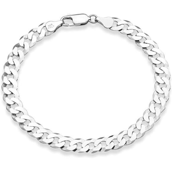 Sterling Silver 7mm Cuban Link Curb Chain Bracelet Men Women Italian Jewelry - Picture 7 of 7